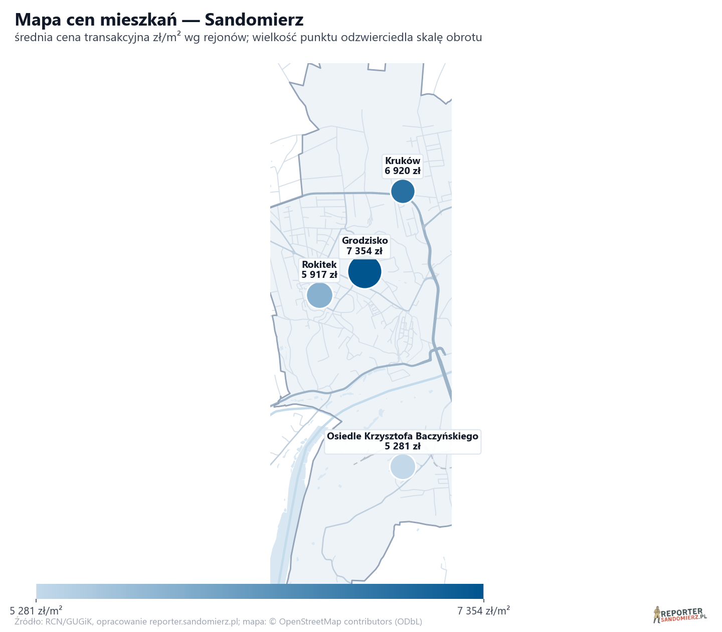 Mapa cen mieszkań - Sandomierz