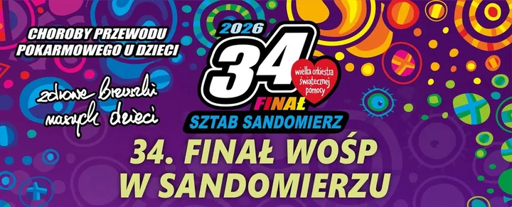 Grafika promocyjna wydarzenia 34. Finał Wielkiej Orkiestry Świątecznej Pomocy w Sandomierzu