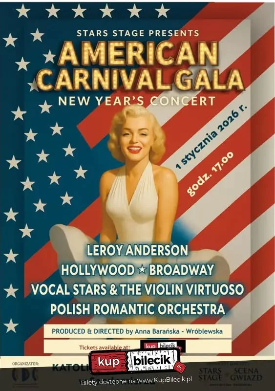 Grafika promocyjna wydarzenia American Carnival Gala — noworoczna gala w amerykańskim stylu w Sandomierzu