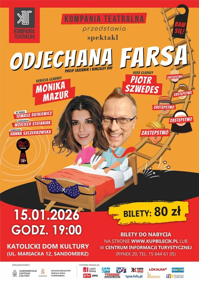 Grafika promocyjna wydarzenia Odjechana farsa — komedia o 10 postaciach w jednym pokoju