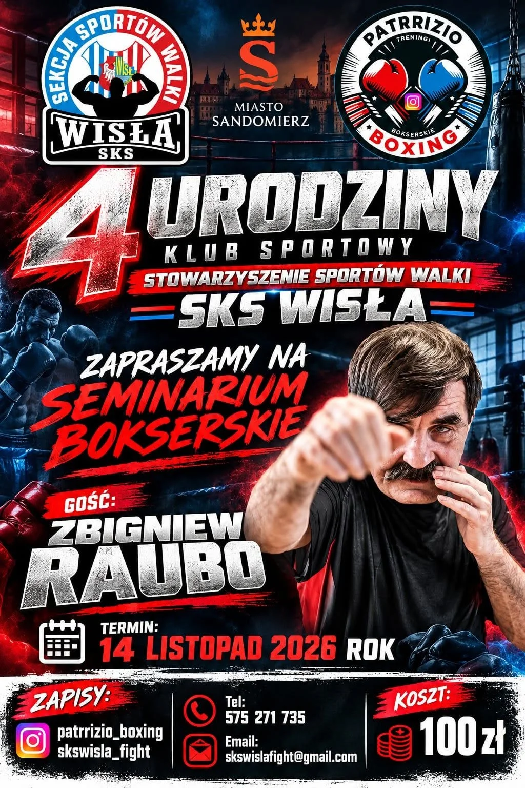 Grafika promocyjna wydarzenia Seminarium bokserskie Zbigniewa Raubo w Sandomierzu