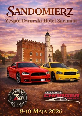 Grafika promocyjna wydarzenia Ogólnopolski Zlot Dodge Charger 6gen & 7gen w Sandomierzu