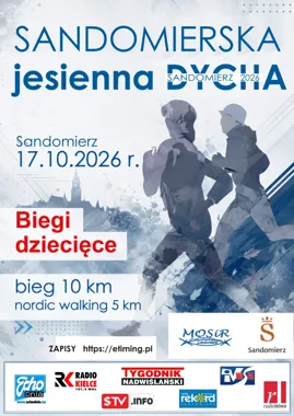 Grafika promocyjna wydarzenia V Sandomierska Jesienna Dycha – bieg w Sandomierzu