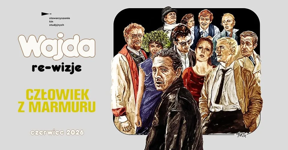 Grafika promocyjna wydarzenia WAJDA: re-wizje – „Człowiek z marmuru” w Sandomierzu
