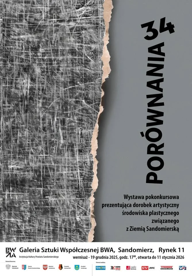 Grafika promocyjna wydarzenia Wernisaż wystawy pokonkursowej PORÓWNANIA 34 w Sandomierzu