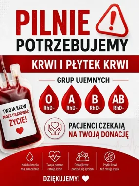Niskie zapasy krwi w regionie. Szczególnie potrzebne są grupy RhD ujemne