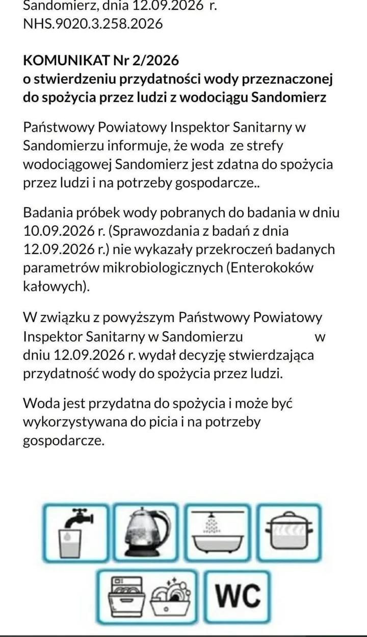 Woda z wodociągu w Sandomierzu znów nadaje się do picia