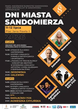 Nosowska, Zalewski i Chylińska rozgrzeją Dni Sandomierza 2026.